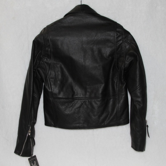 NWT FMC Black Leather Motorcycle Biker Jacket XS Women or Youth - Picture 4 of 6